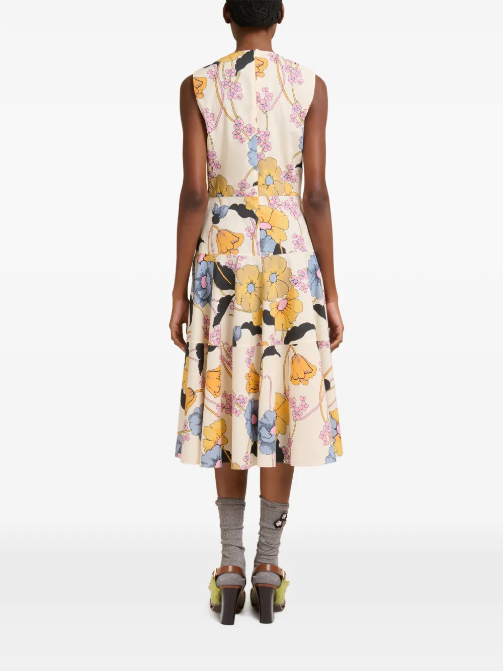  Marni Sleeveless Floral Midi Dress - Neutrals 