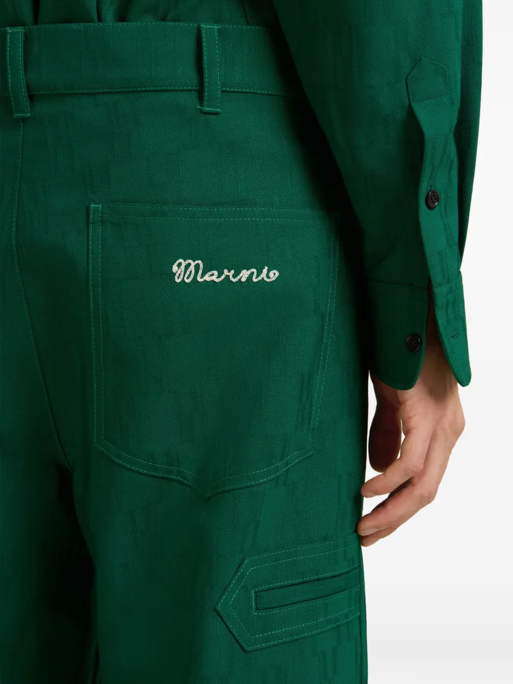Marni Broek met riemlussen en zak Groen