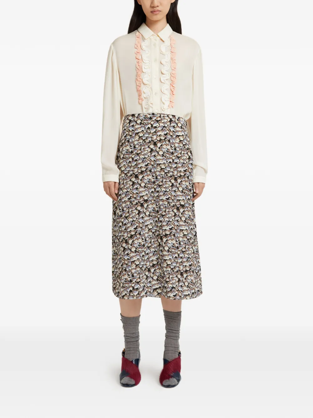 Marni Floral-pattern Midi Skirt In Multi