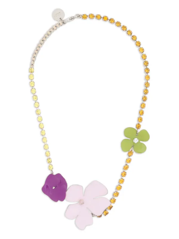 Marni フラワー ラインストーン ネックレス | シルバートーン