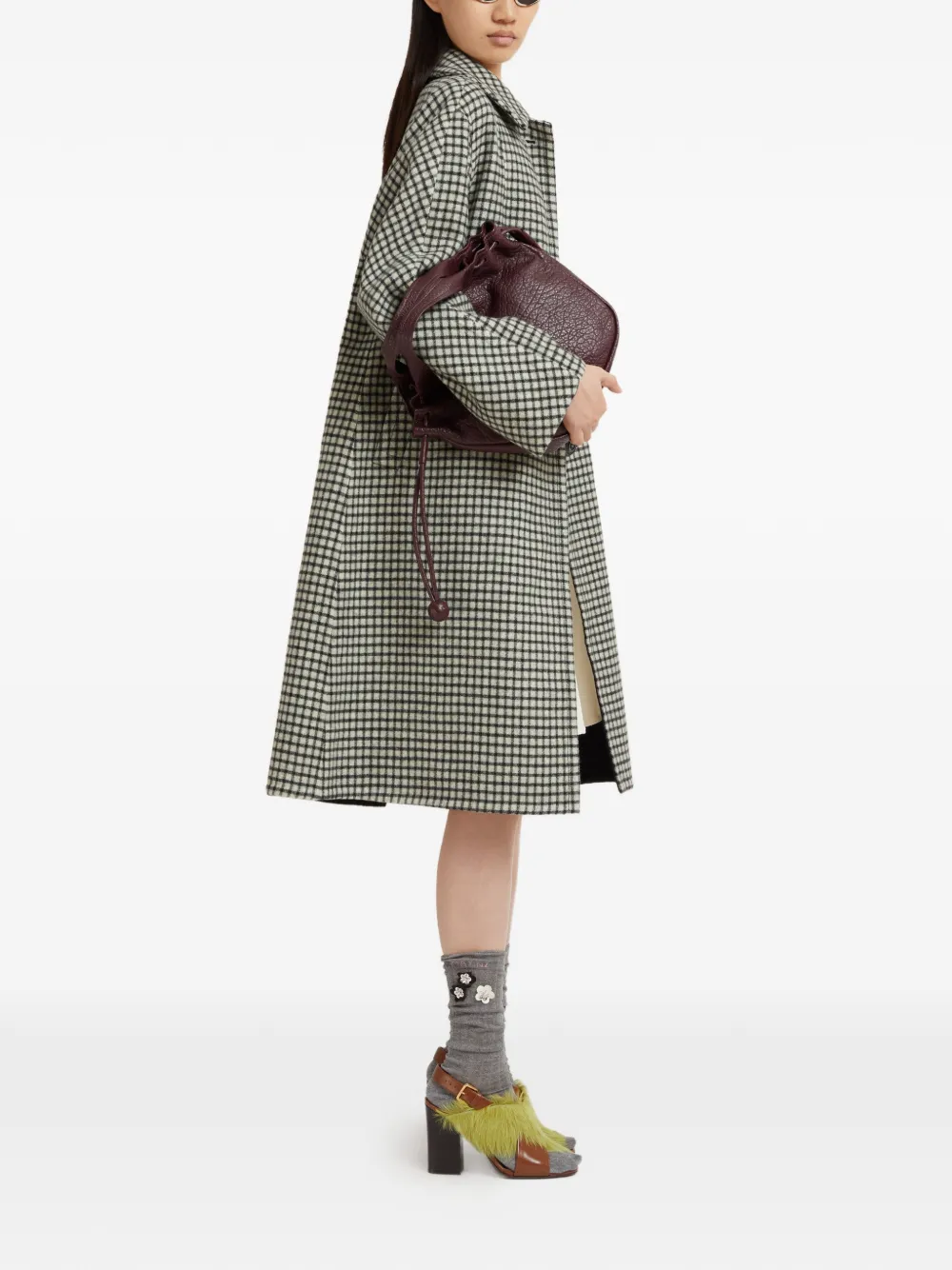  Marni Collared Checked Coat - White 