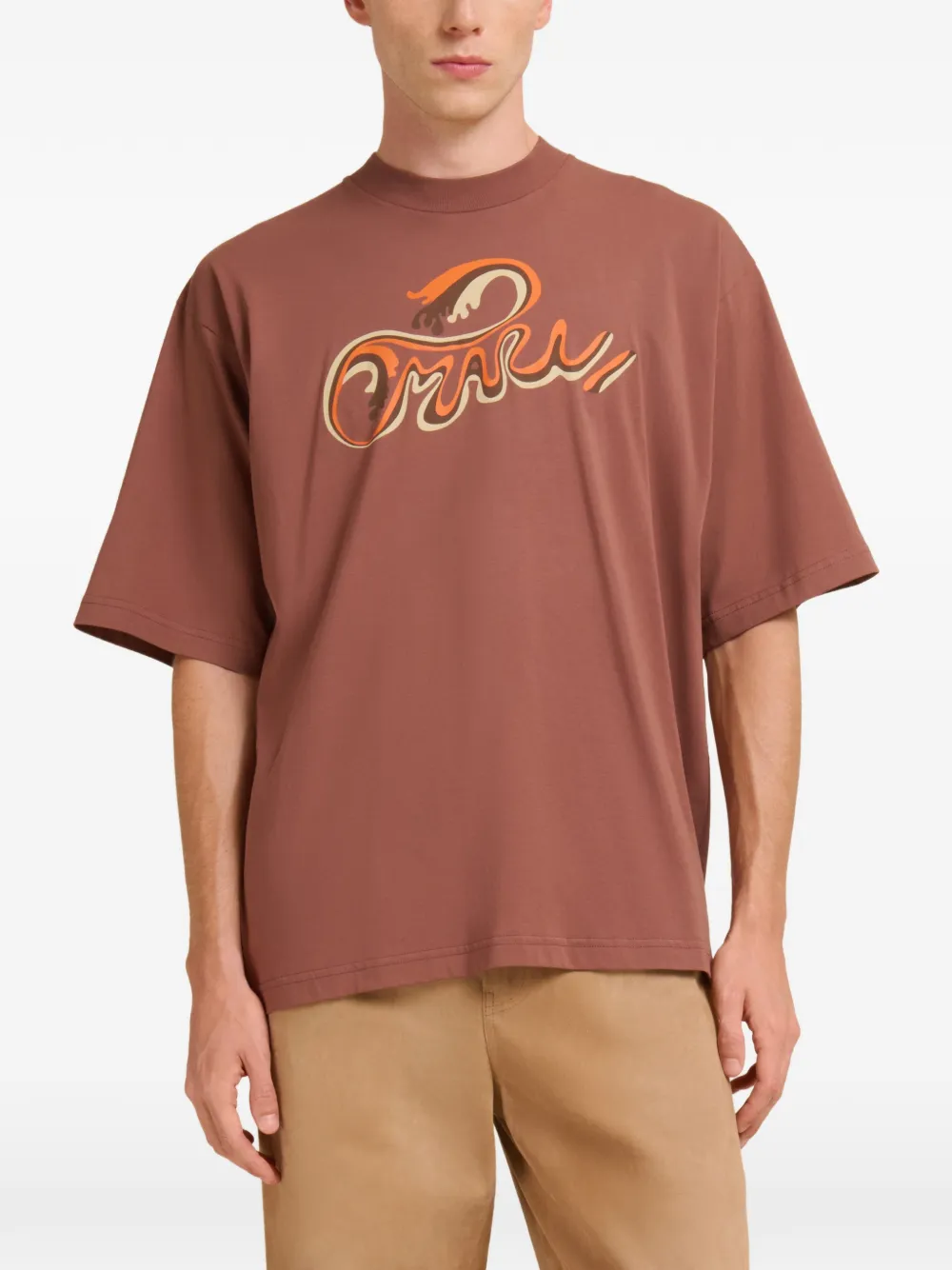 Marni Katoenen T-shirt met logo-print Bruin