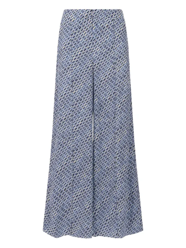 Marni Crêpe De Chine Pants with Criss Cross Print in Blue