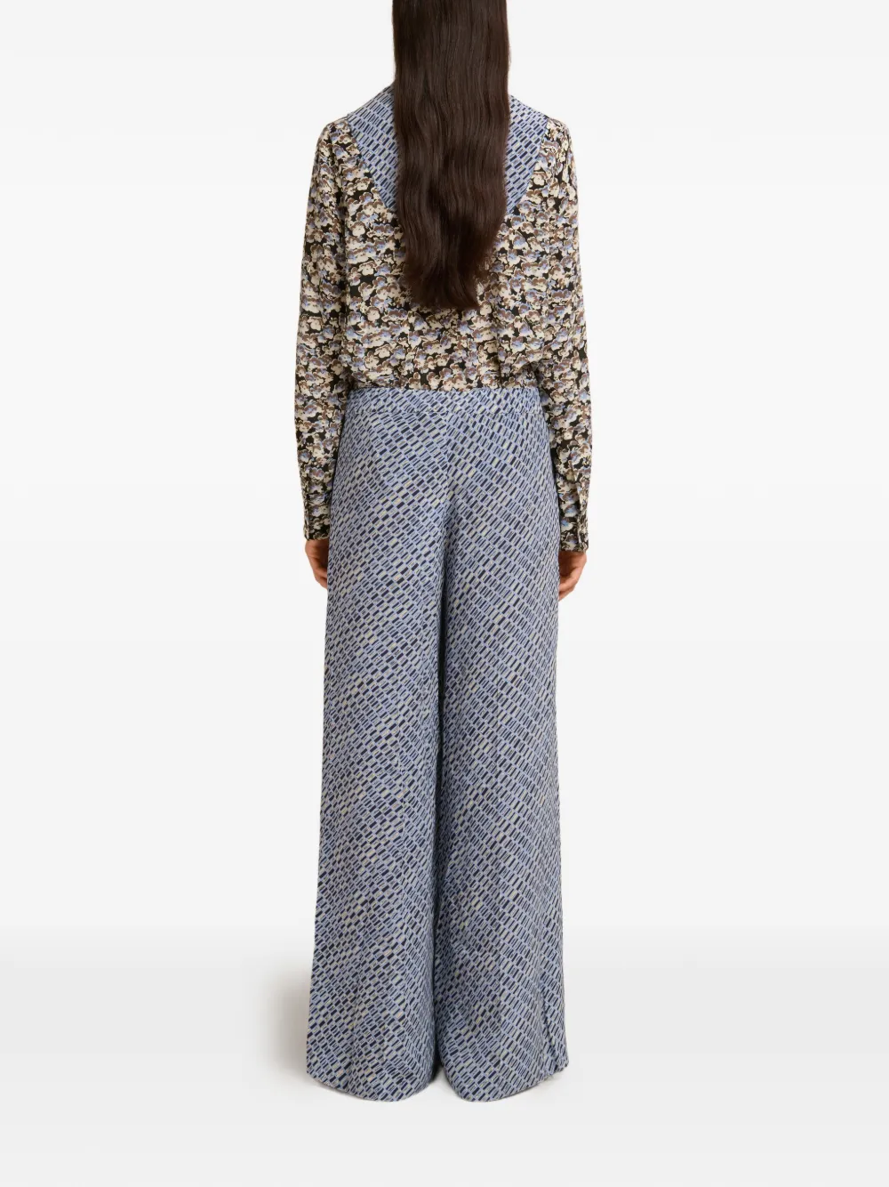 Marni Printed Silk Trousers In Blue