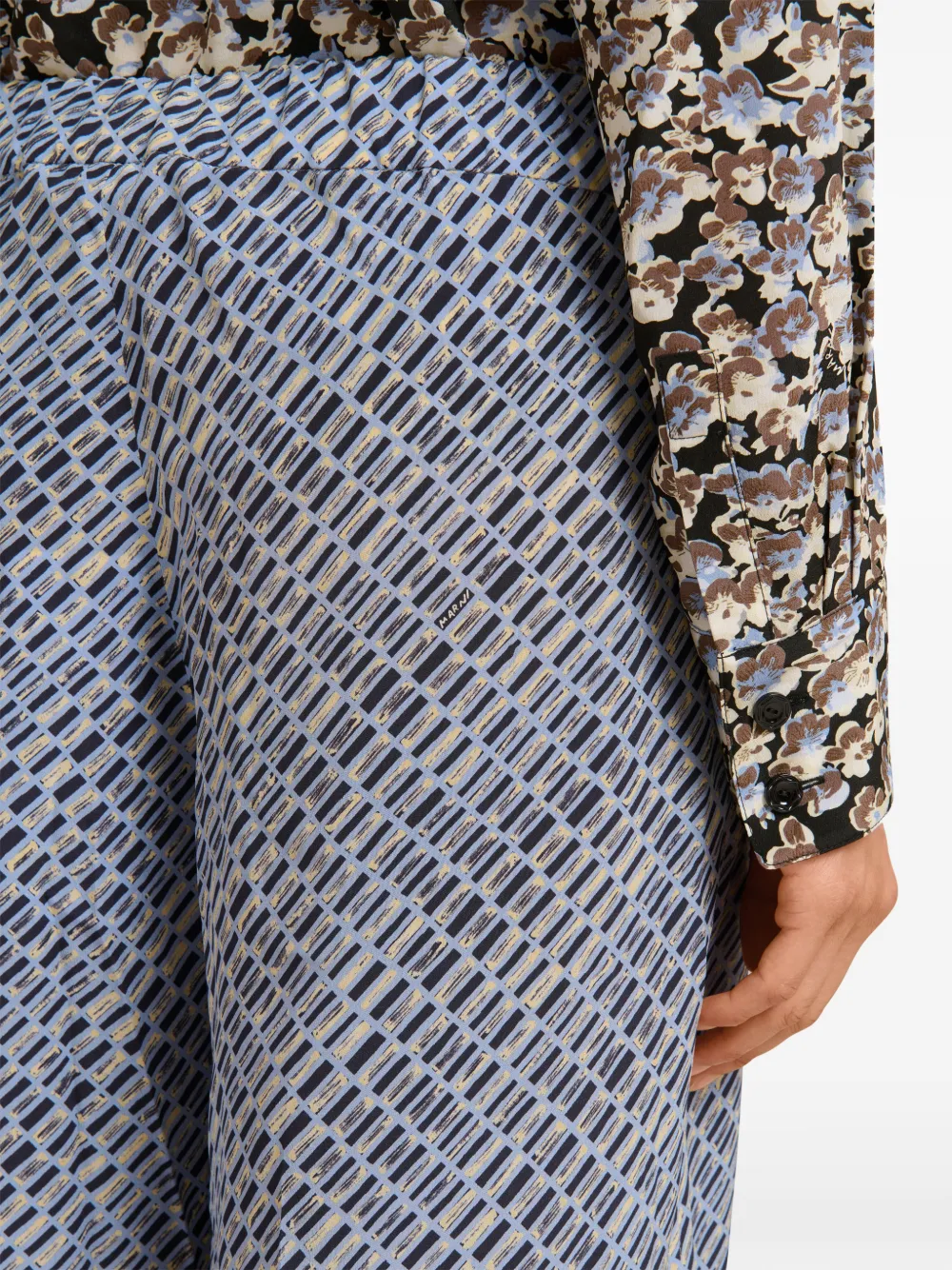 Marni Crêpe de chine broek met Criss Cross print Blauw