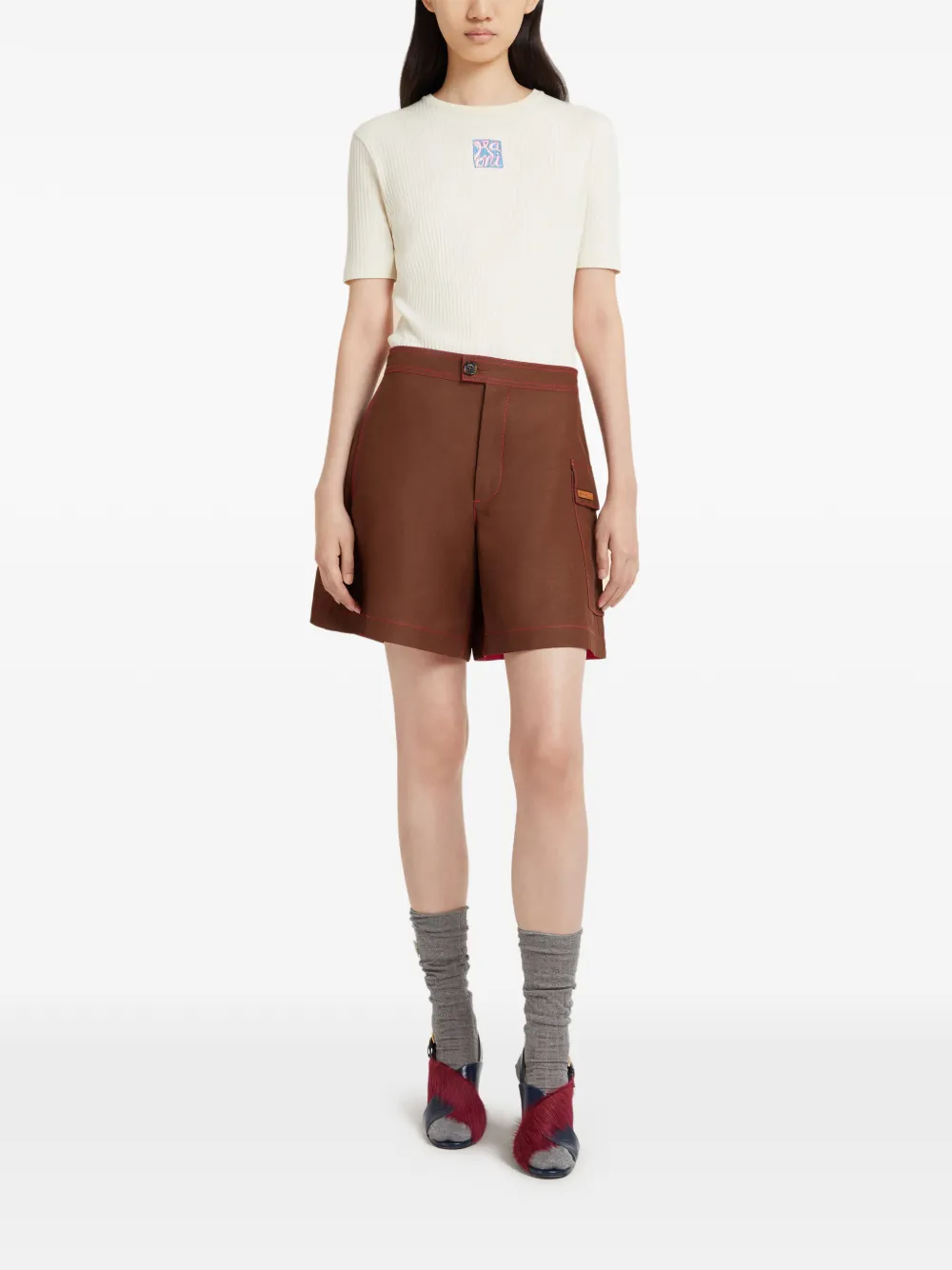 Marni logo-patch shorts | Tailored Shorts | Image 2