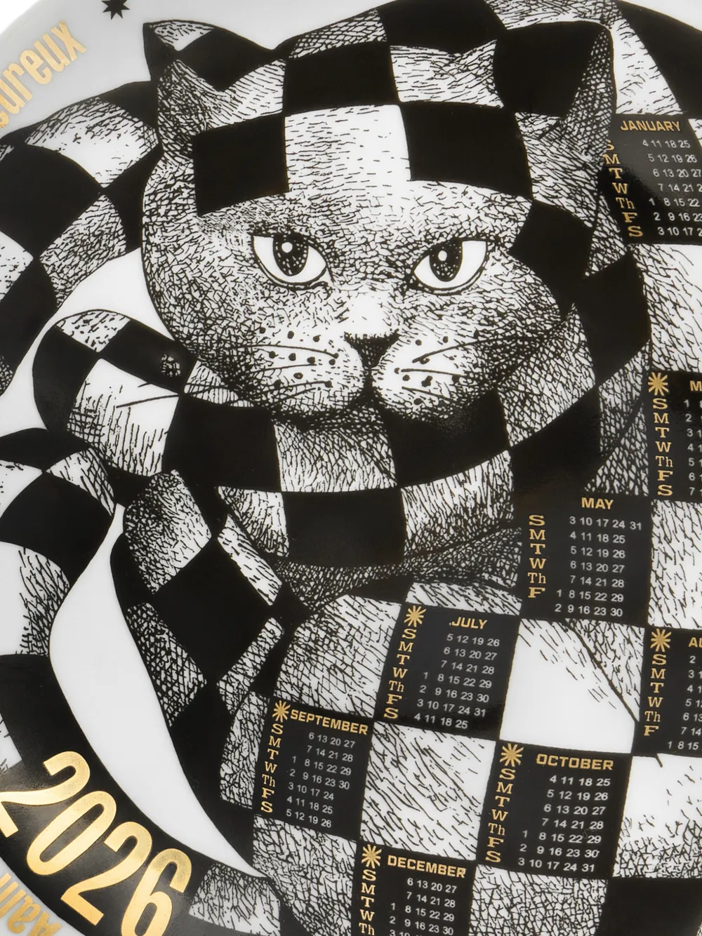 Fornasetti Cat-print Calendar Plate In White