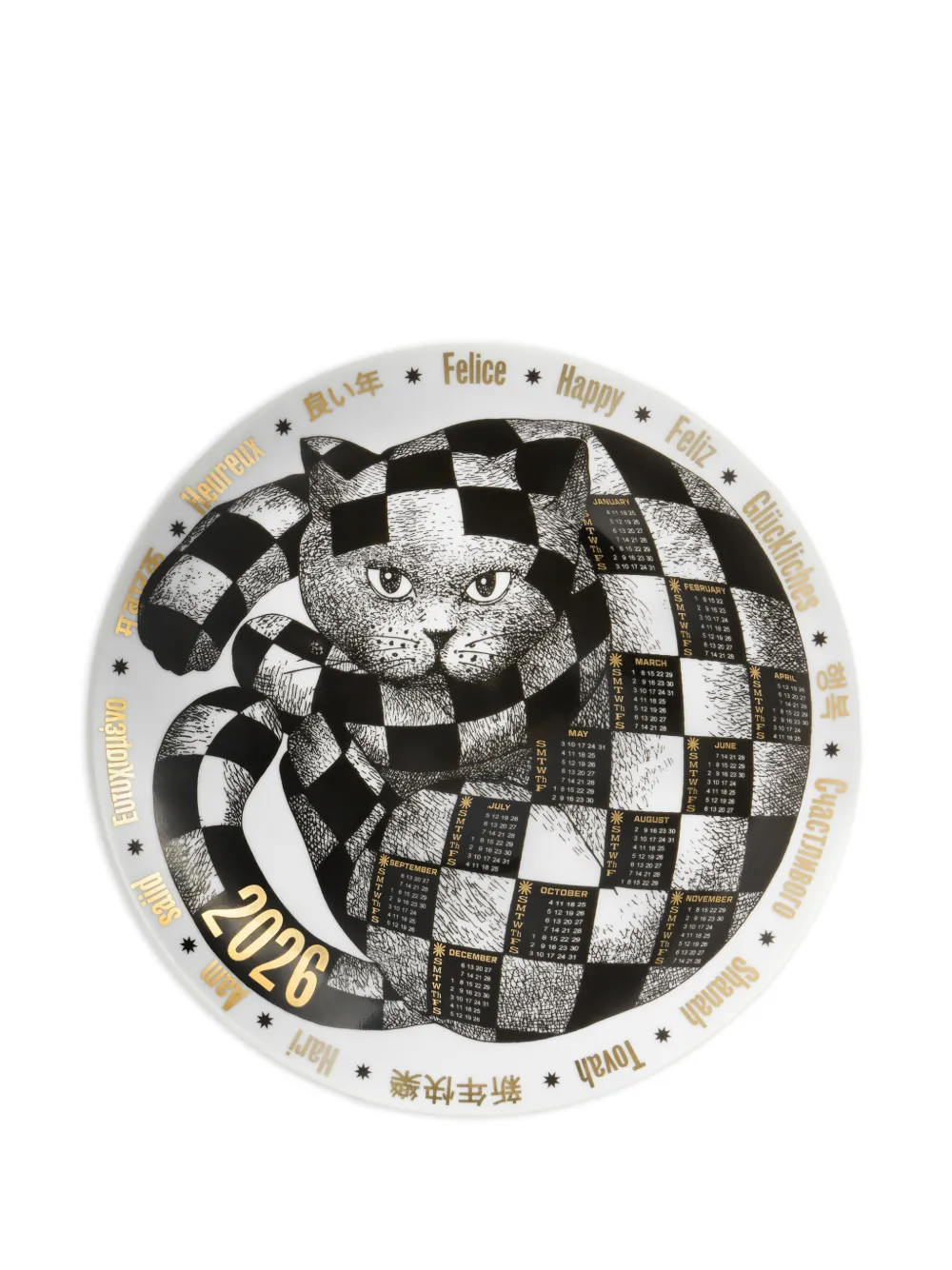 Fornasetti Cat-print Calendar Plate In White