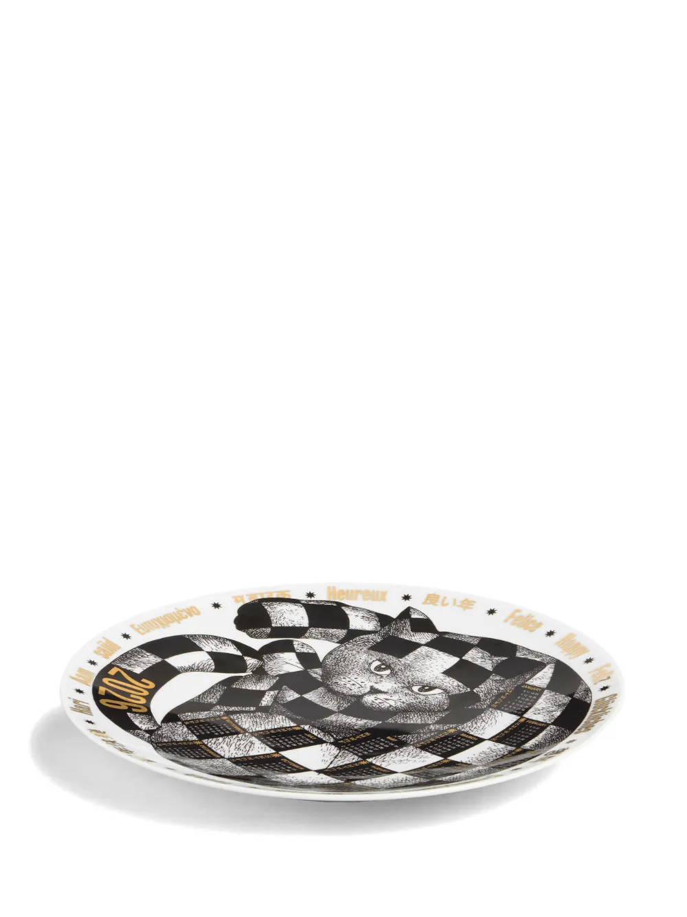 Fornasetti Cat-print Calendar Plate In White