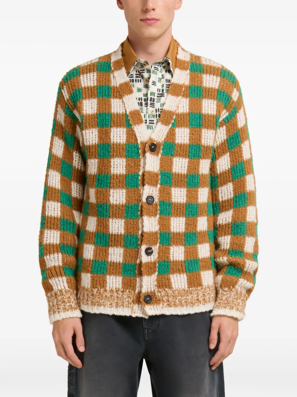  Marni Checked Ribbed Cardigan - Brown 