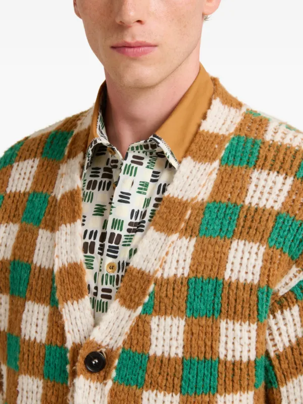 Marni Chequerboard Motif Cardigan | Brown | FARFETCH OM