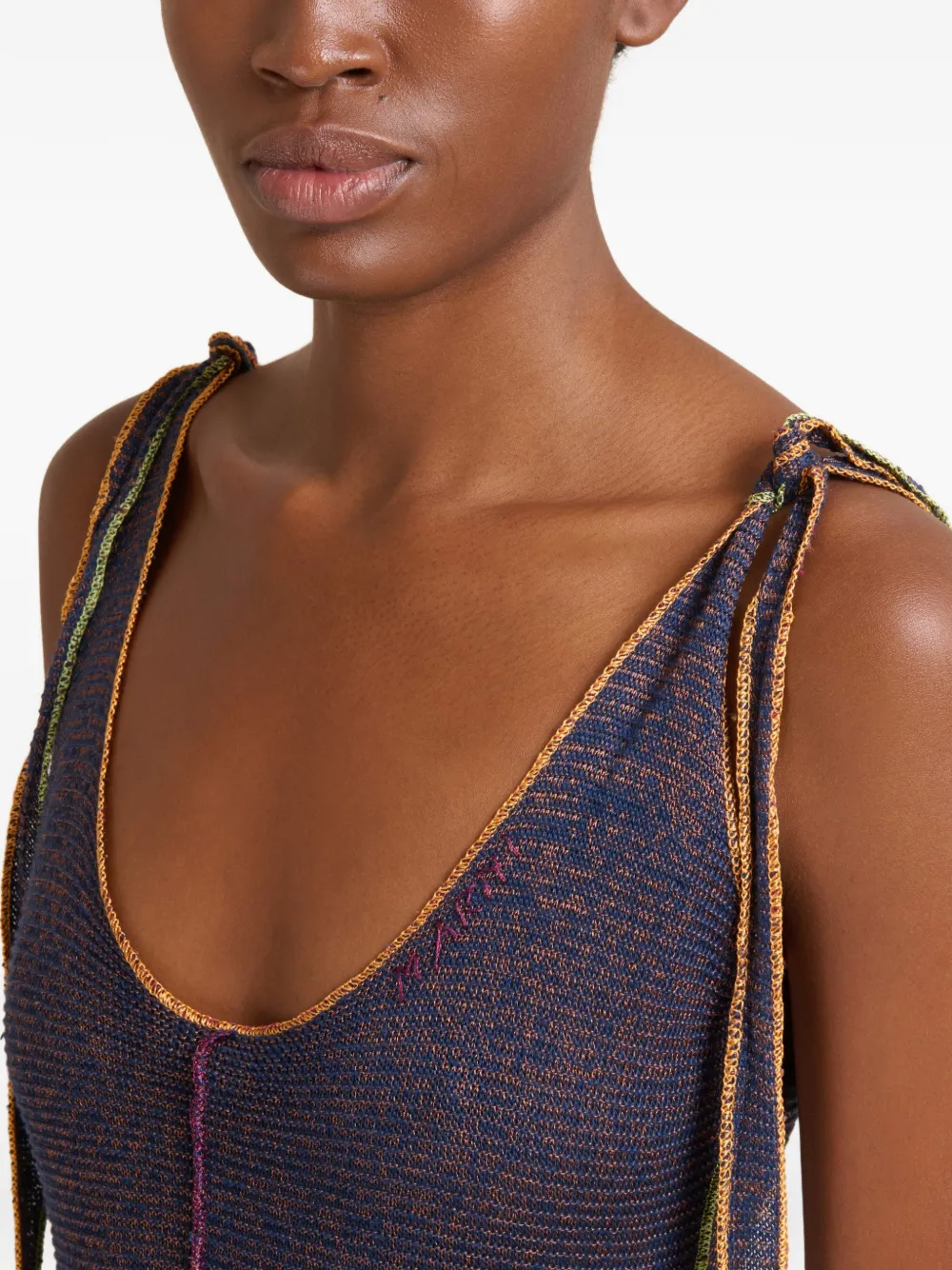 Marni Jurk van linnen-viscose met gekleurde randen Blauw
