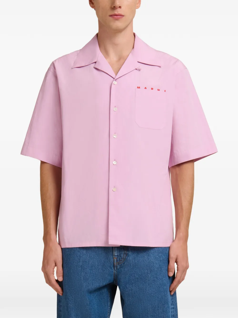 Marni Poplin bowlingshirt met logo Roze