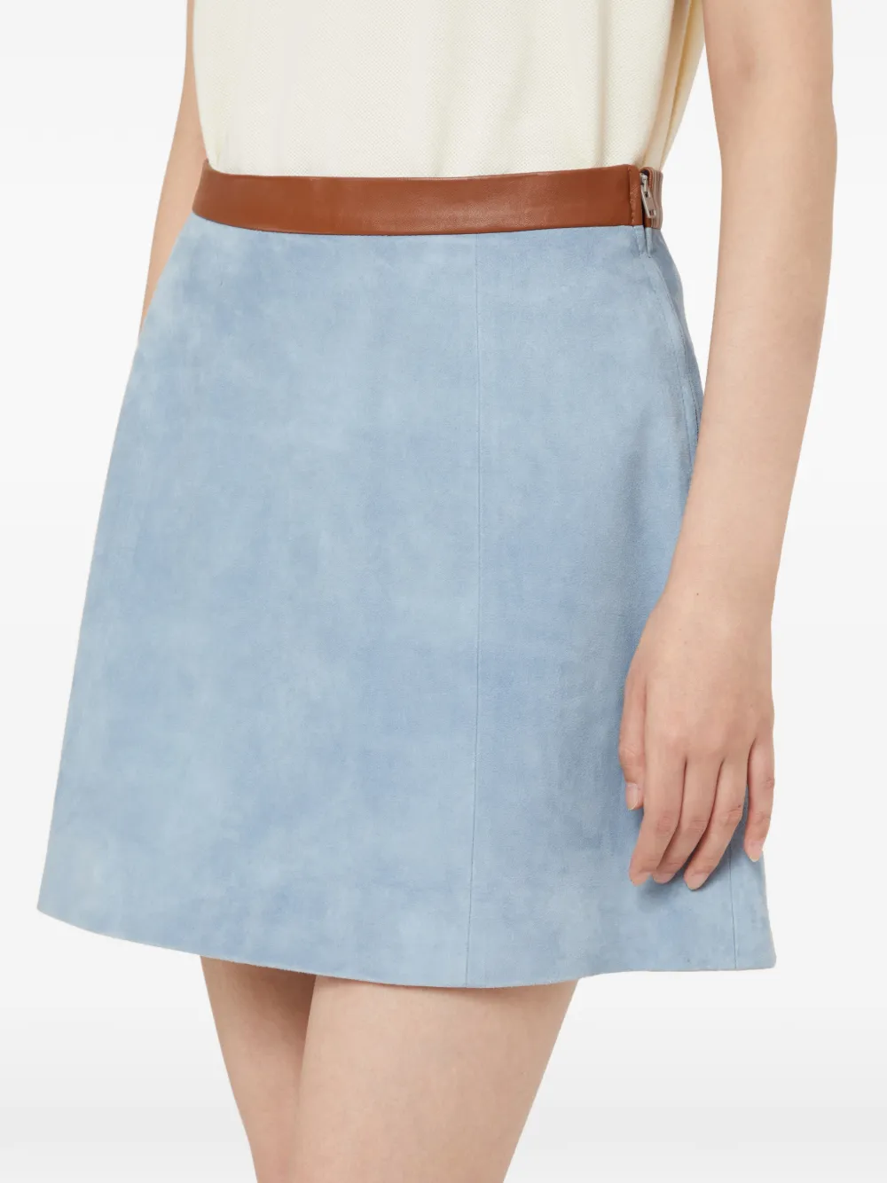 Marni Nappa-waistband Suede Midi Skirt In Blue