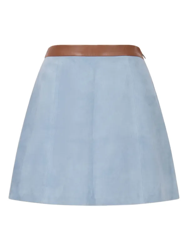 Marni Light Blue Suede Flared Mini Skirt