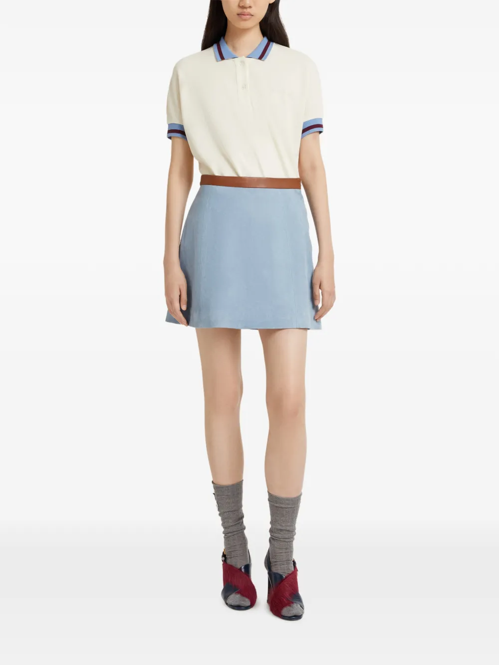 Marni nappa-waistband suede midi skirt - Blauw