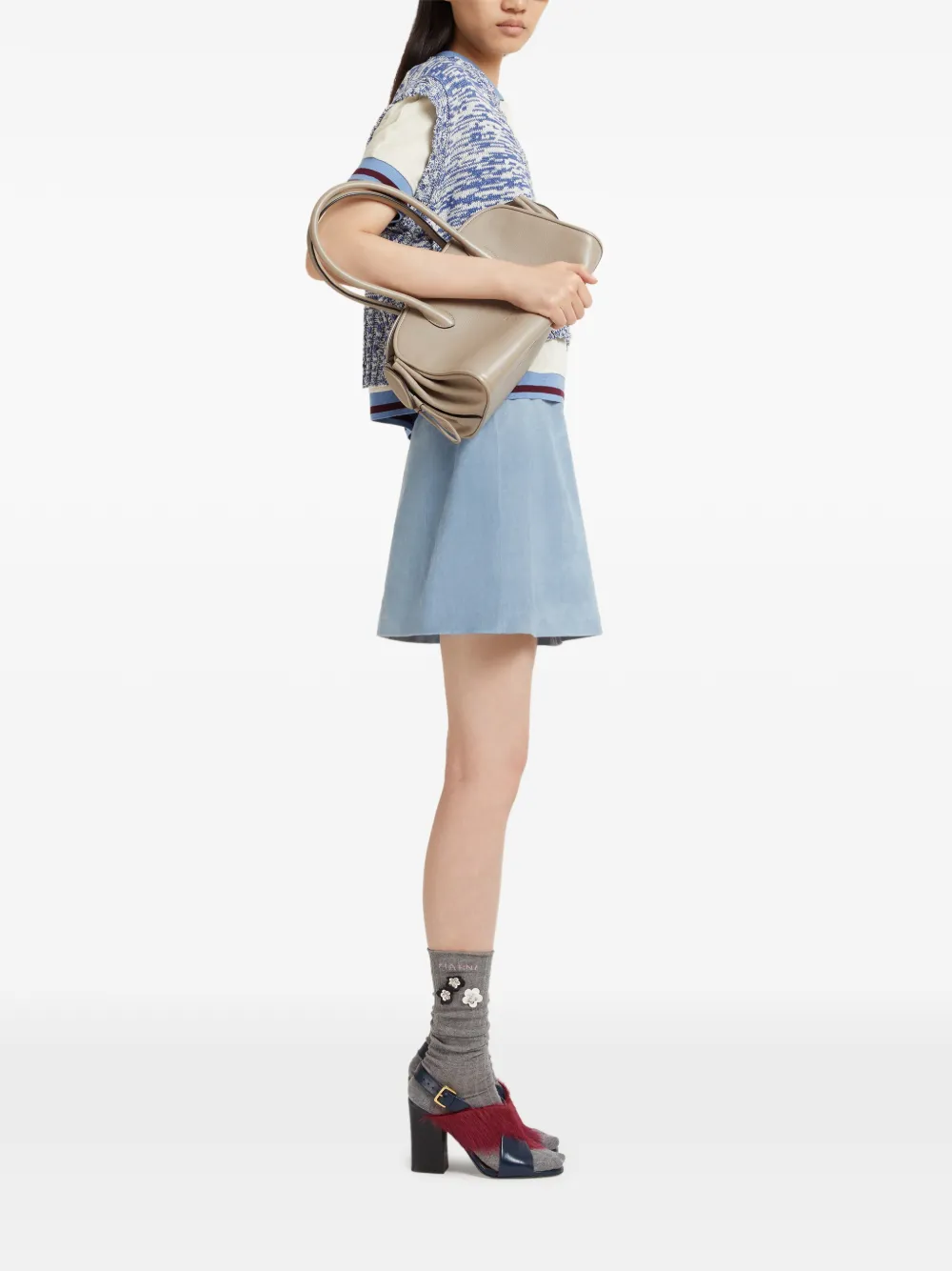 Marni Suède midi-rok met nappa tailleband Blauw