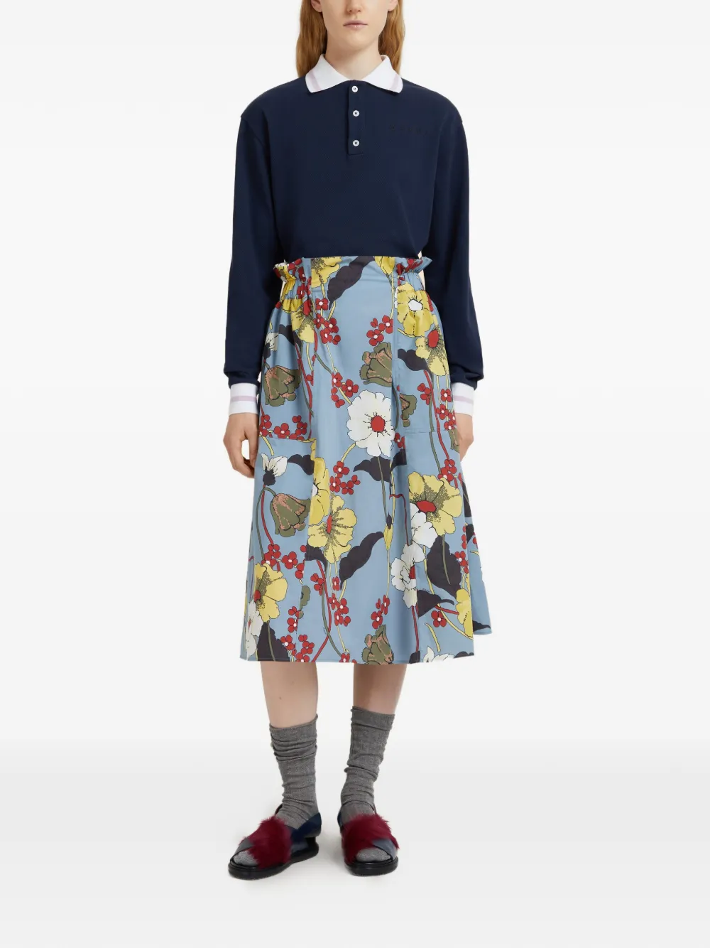 Marni Flared midi-rok met bloem - Blauw