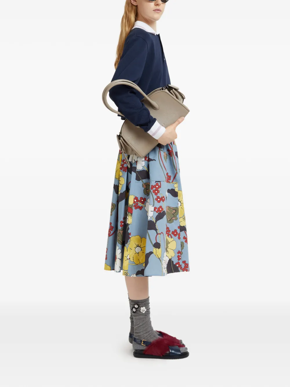  Marni Flared Floral Midi Skirt - Blue 