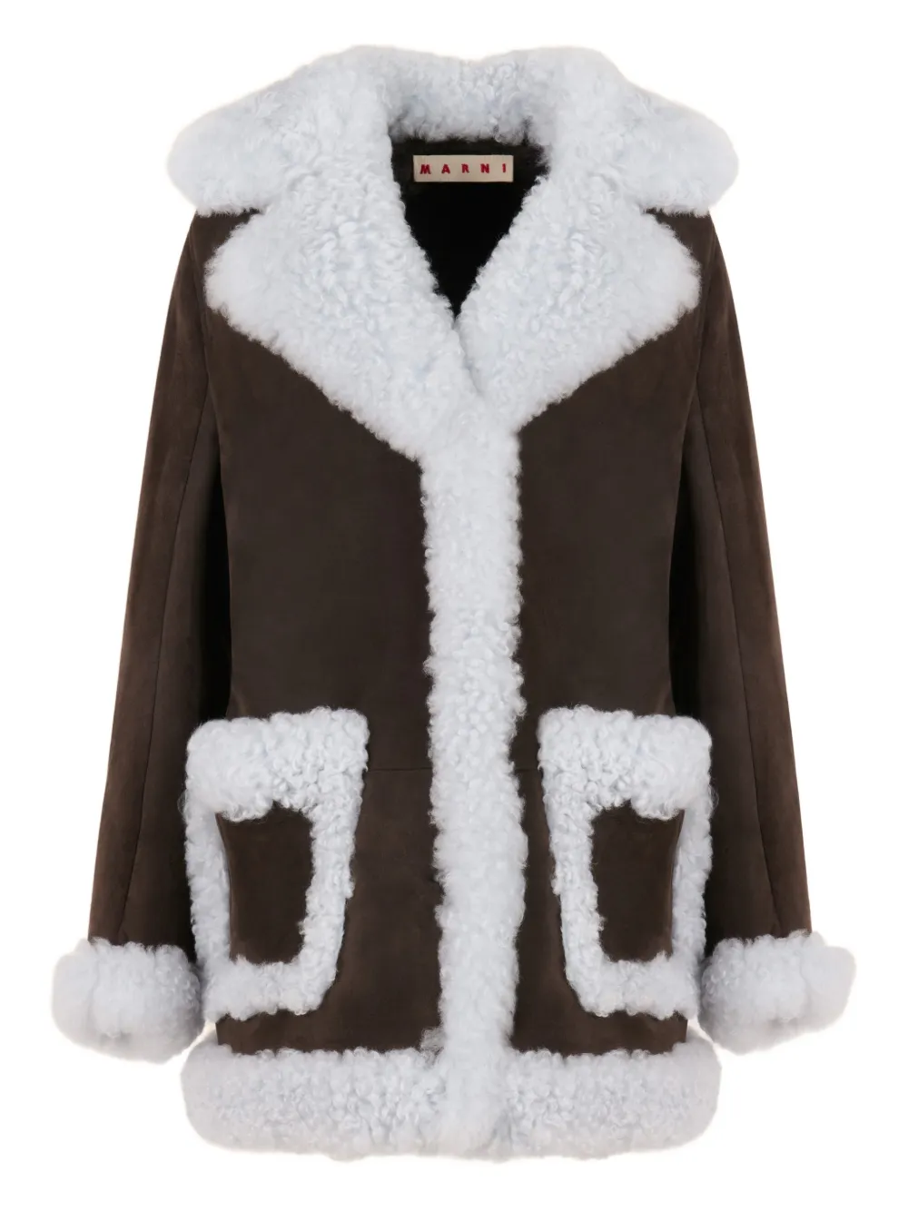 Marni logo-patch pocket leather jacket - Marrone