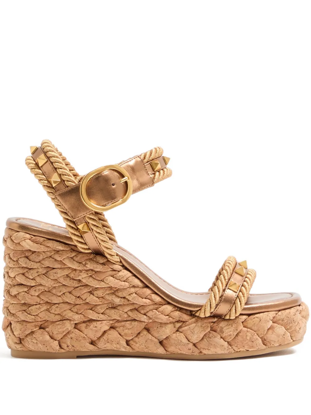 Valentino Garavani Rockstud leather wedge sandals – Brown