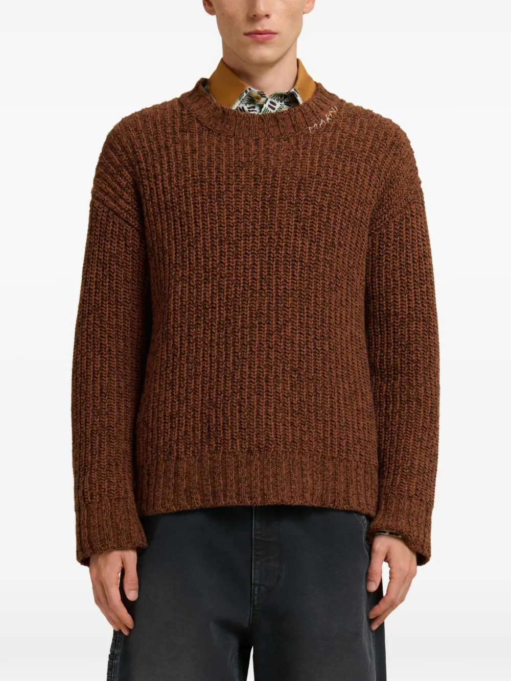  Marni Crew Neck Elbow-patch Sweater - Brown 