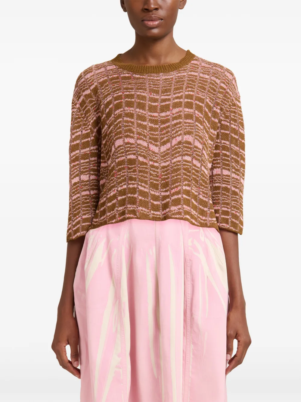  Marni Jacquard-pattern Laddered Sweater - Brown 