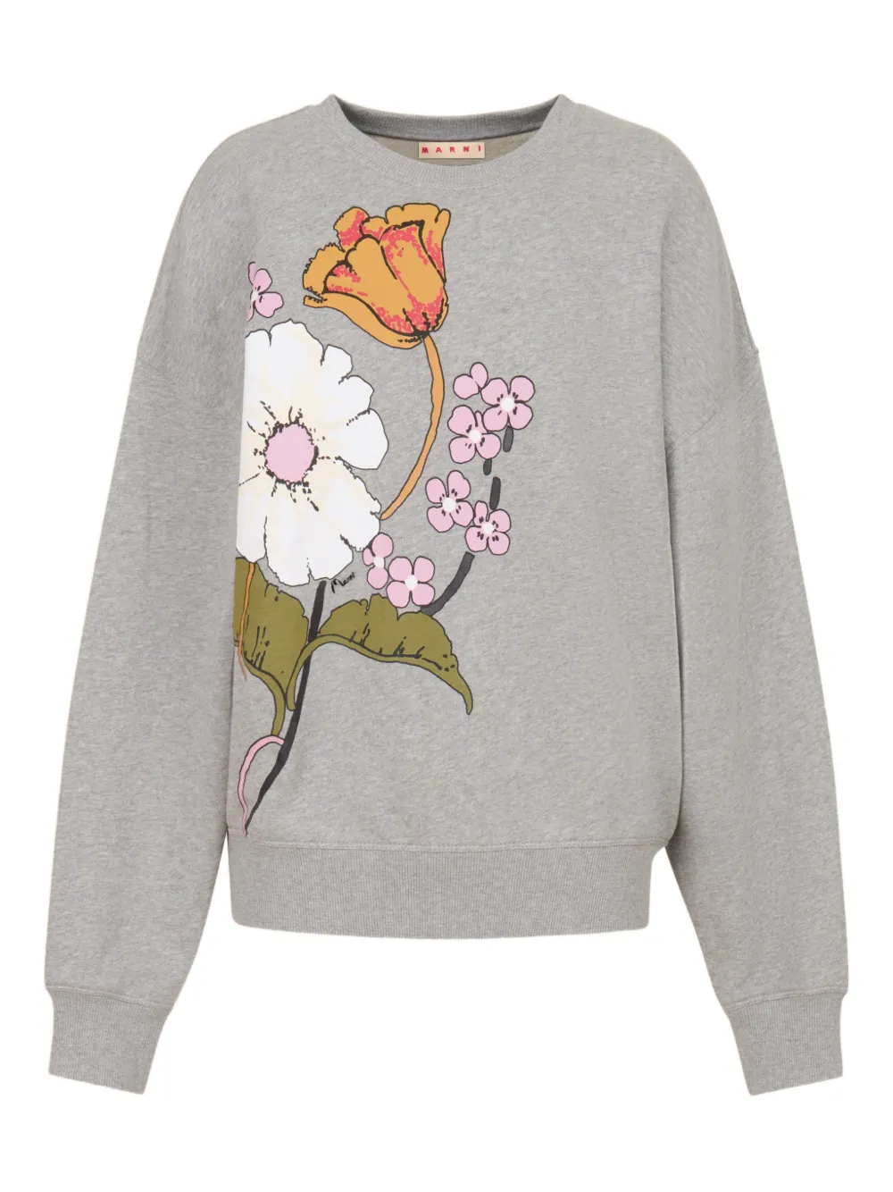 Marni Floral-print Ribbed Sweatshirt In Gray