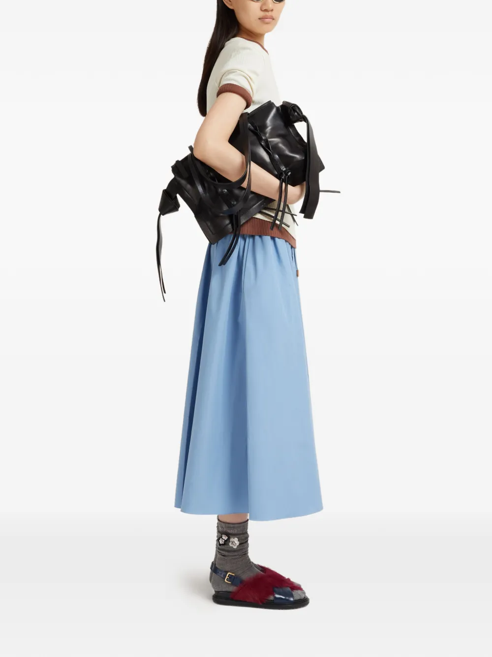 Marni Drawstring Gathered Midi Skirt In Blue