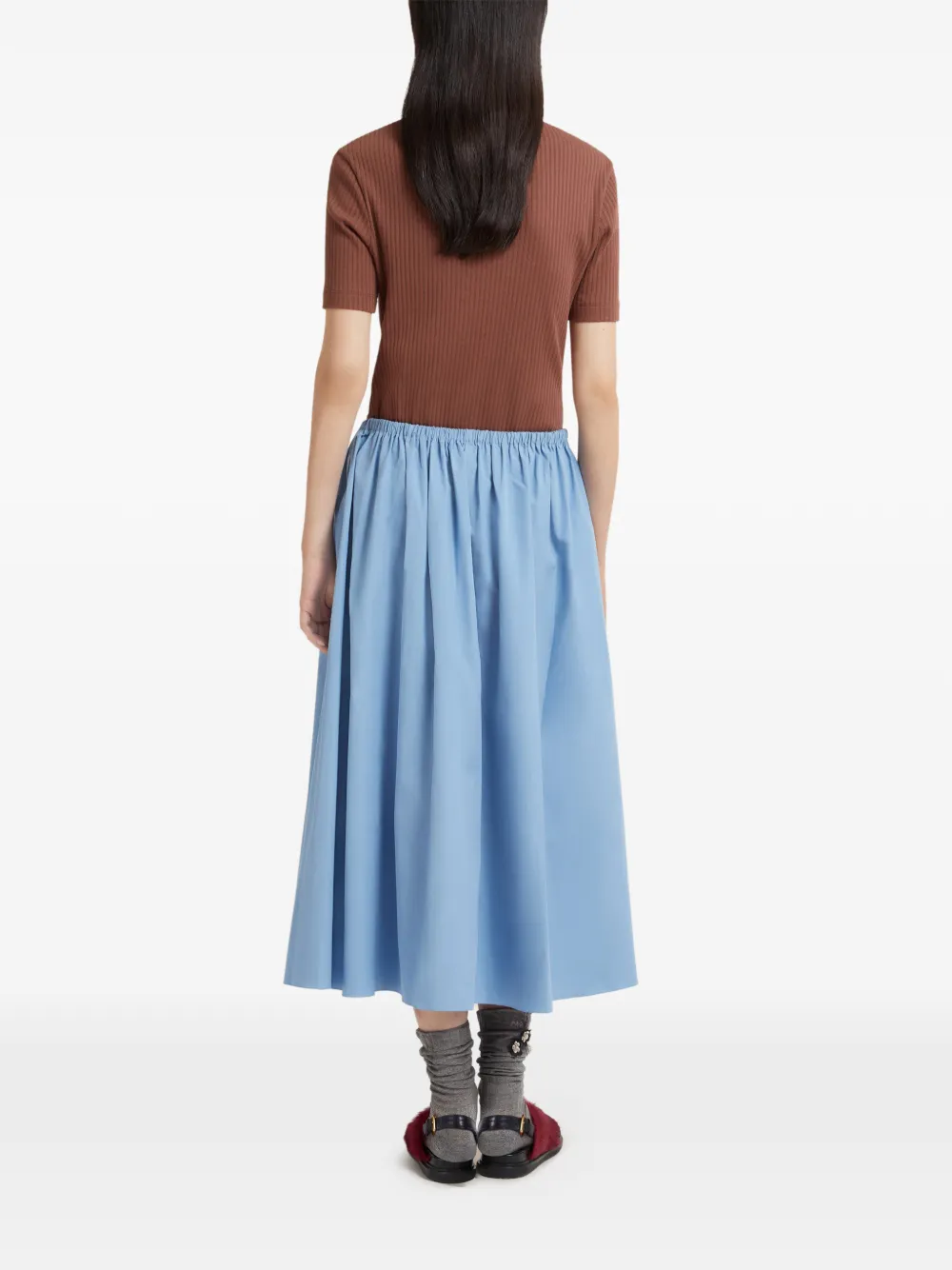 Marni Drawstring Gathered Midi Skirt In Blue
