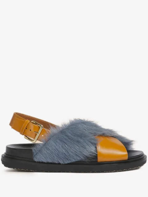 Marni Leder und Langhaar Fußbett Sandalen