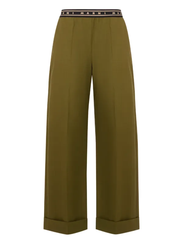 Marni Tropical Wool Straight-leg Trousers in Green