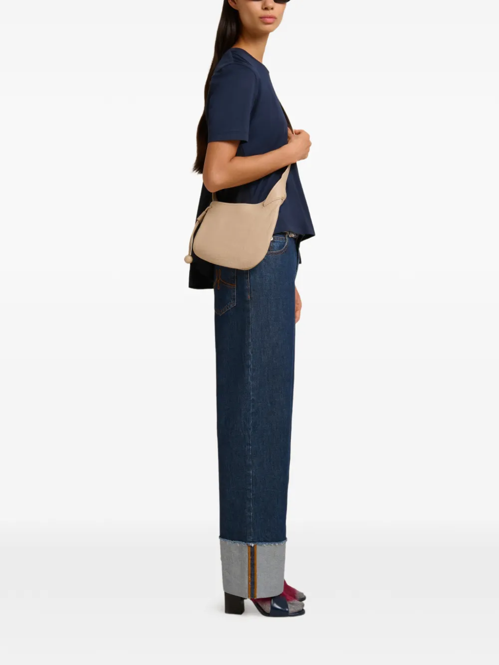 Marni Leren crossbodytas met trekkoord Beige
