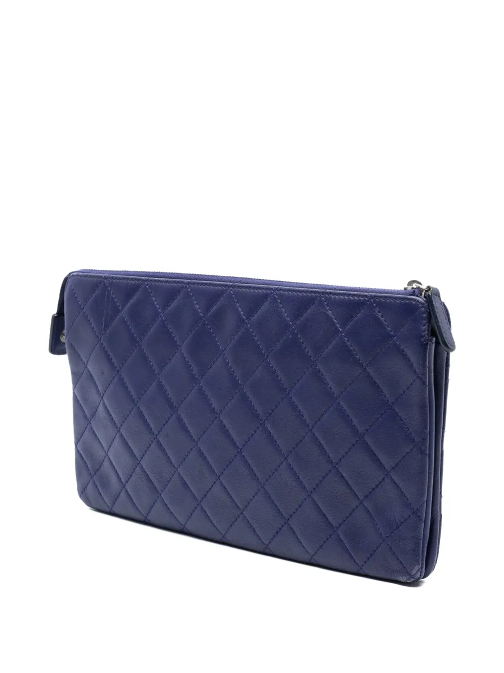 Pre-owned Chanel 2015-2016 Cc Quilted Lambskin Double Zip Pouch Clutch Bag In Blue