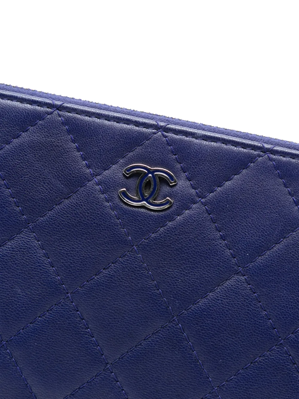 Pre-owned Chanel 2015-2016 Cc Quilted Lambskin Double Zip Pouch Clutch Bag In Blue