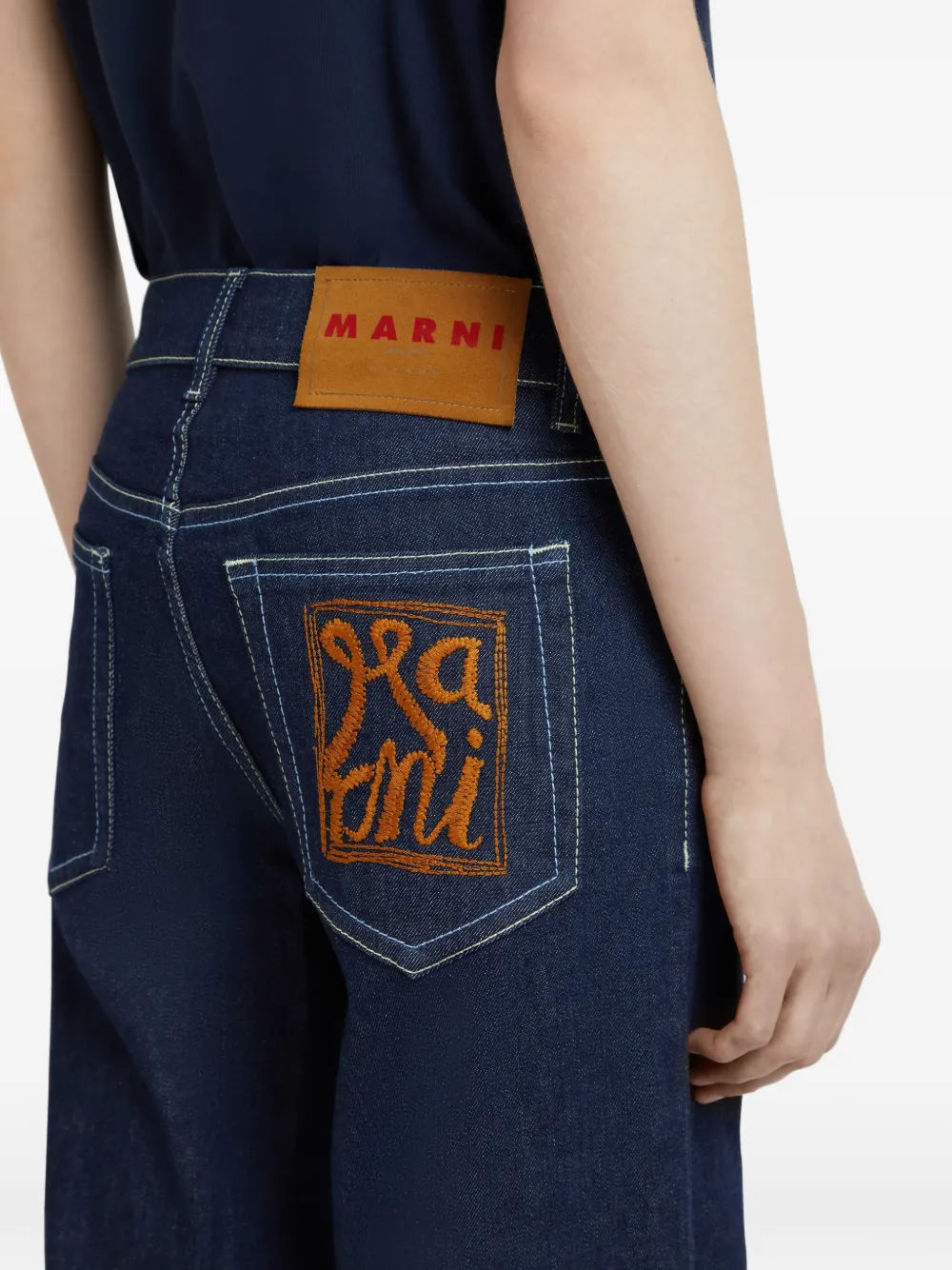 Marni Embroidered-logo Trousers In Blue
