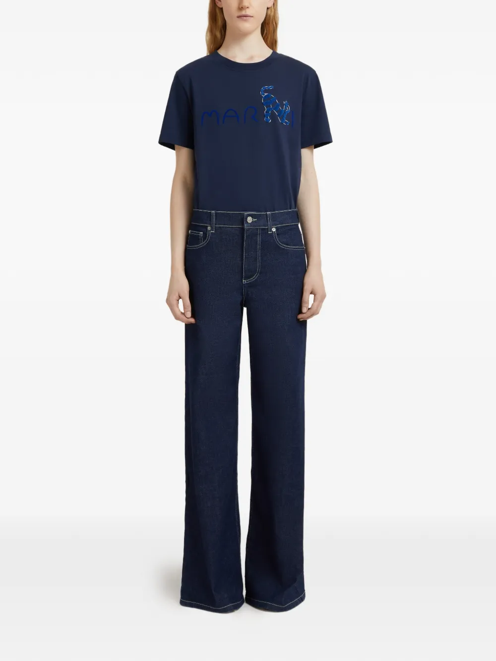 Marni embroidered-logo trousers - Blauw