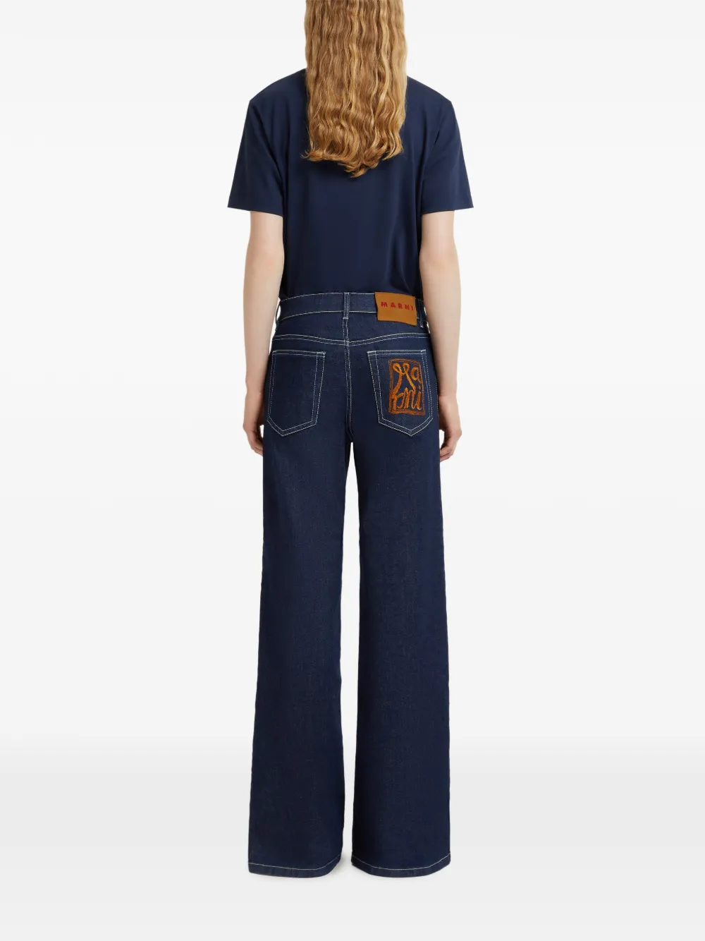 Marni Deep Blue stretch denim jeans met wijde pijpen Blauw