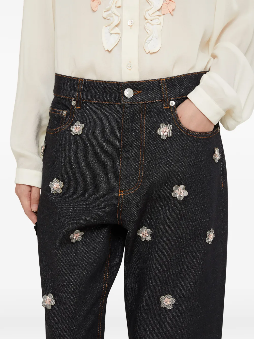 Marni Jeans met daisy applicaties Blauw