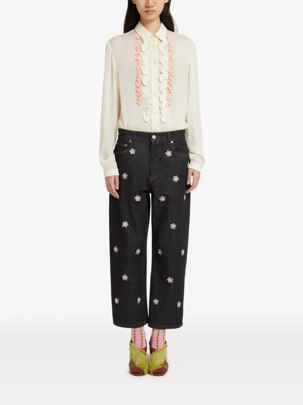 Marni Daisy Appliqué Five-pocket Jeans In Blue