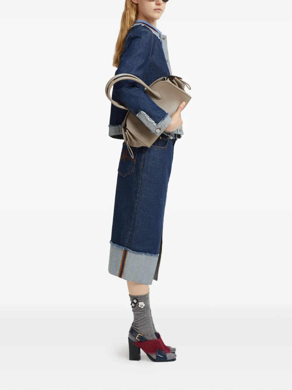  Marni Frayed-detail Denim Jacket - Blue 