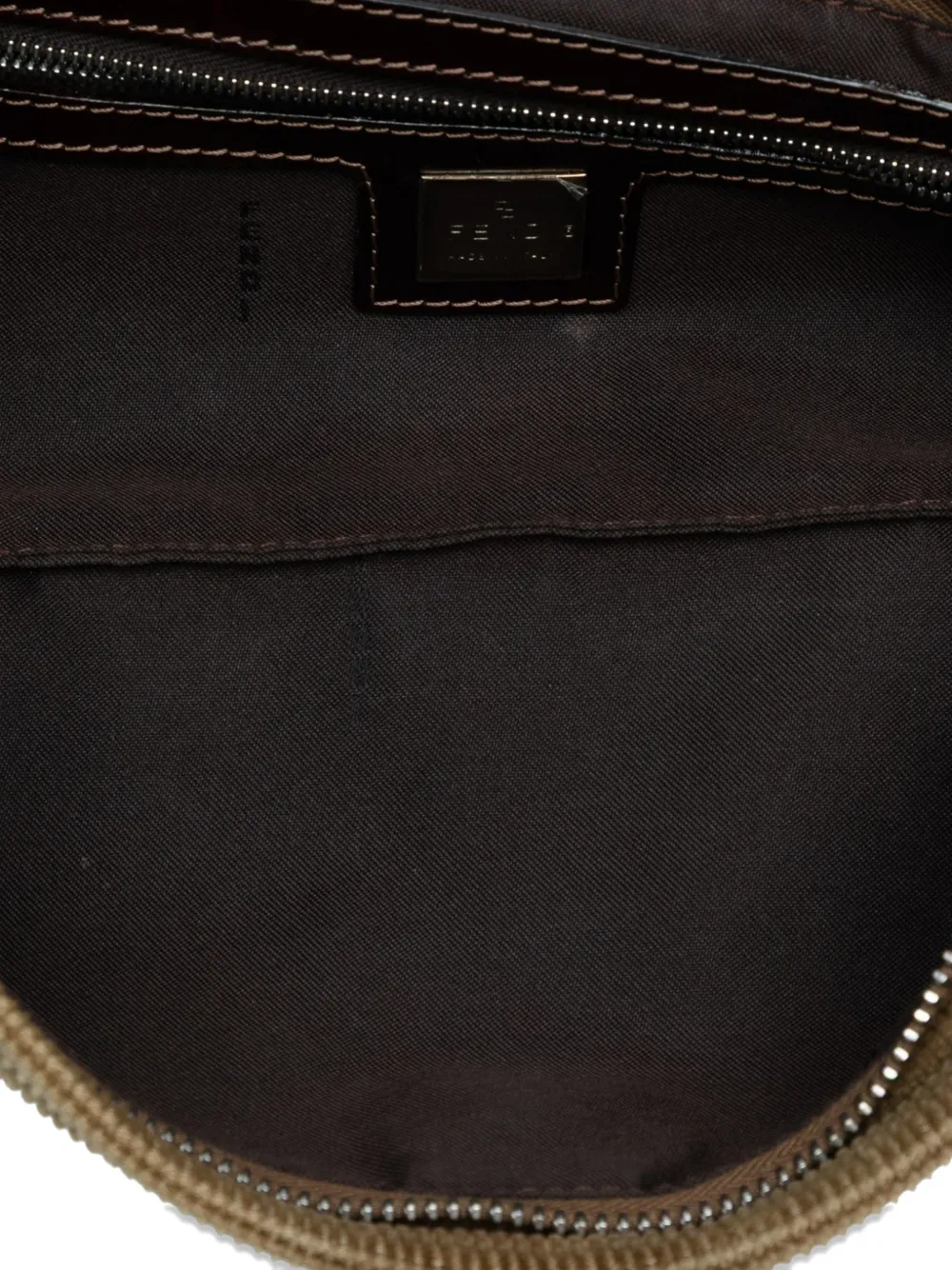 Pre-owned Fendi 2000-2010 Corduroy Baguette Pochette Shoulder Bag In Brown