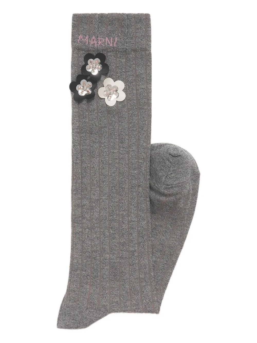 Marni Ribbed Daisy-detrail Socks In Gray