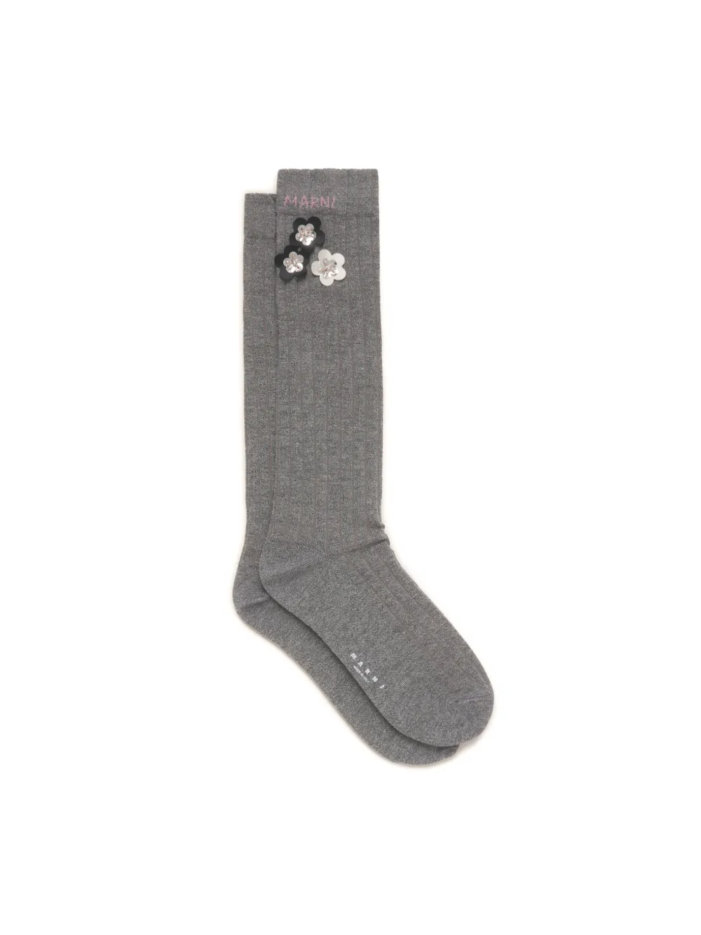 Marni Ribbed Daisy-detrail Socks In Gray