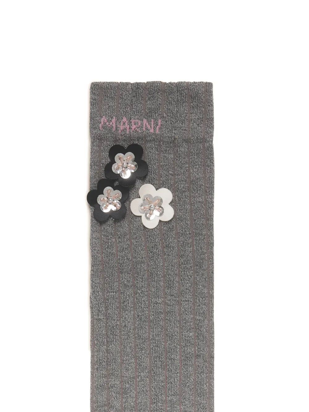 Marni Ribbed Daisy-detrail Socks In Gray