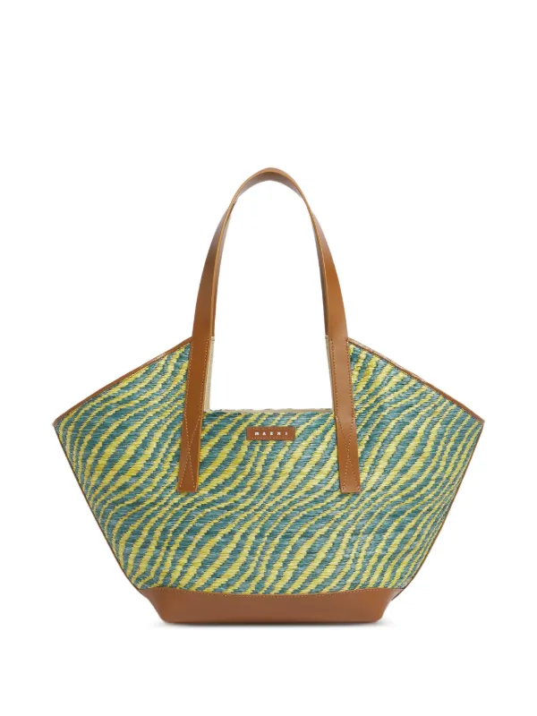 Marni Two-tone Raffia-effect Tote Bag in Blue