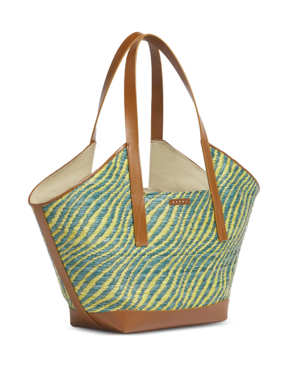 Marni Tweekleurige shopper met raffia-effect Blauw