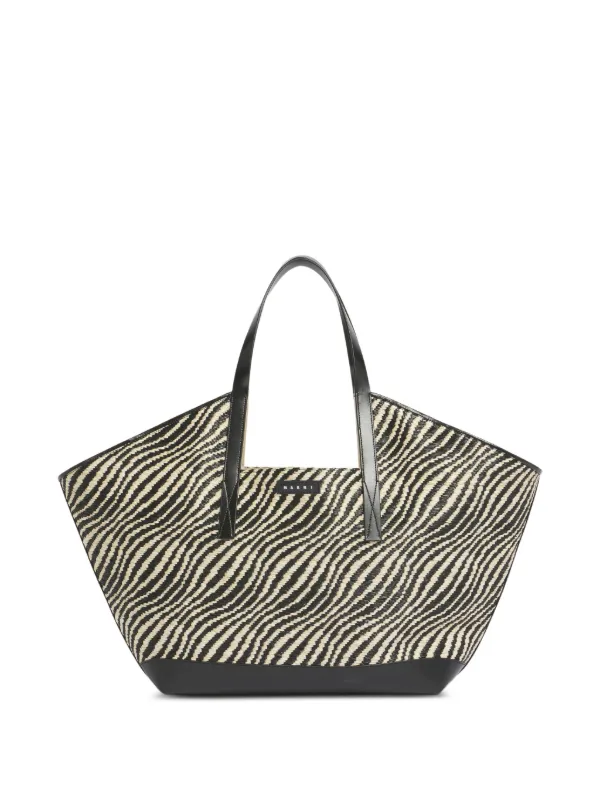 Marni Raffia-effect Shoulder Bag in Black