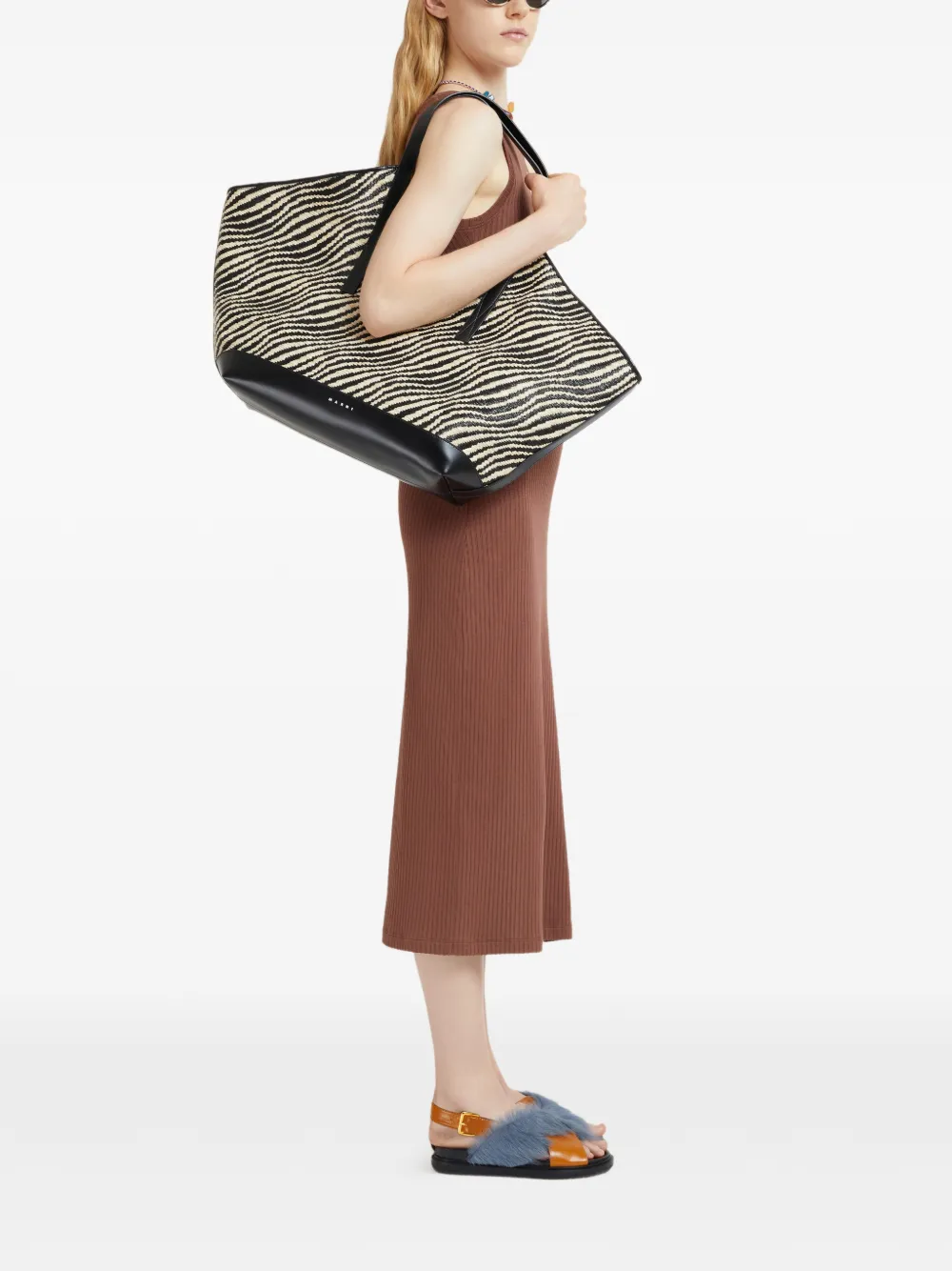 Marni Schoudertas met raffia-effect - Zwart