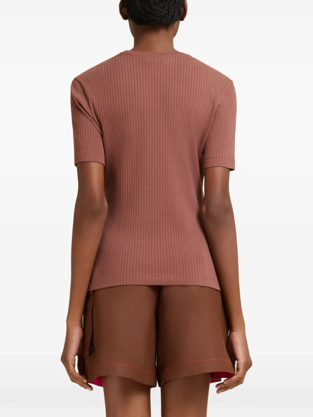 Marni Geribbeld T-shirt met geborduurd logo Bruin